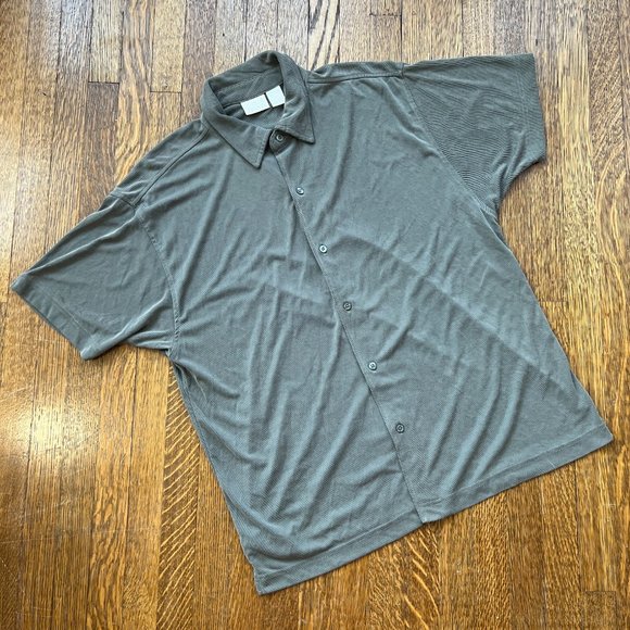 Vintage CRB Khakis Rayon Blend Ribbed Green Summer Button-Up Shirt - Men's Large - Picture 2 of 5